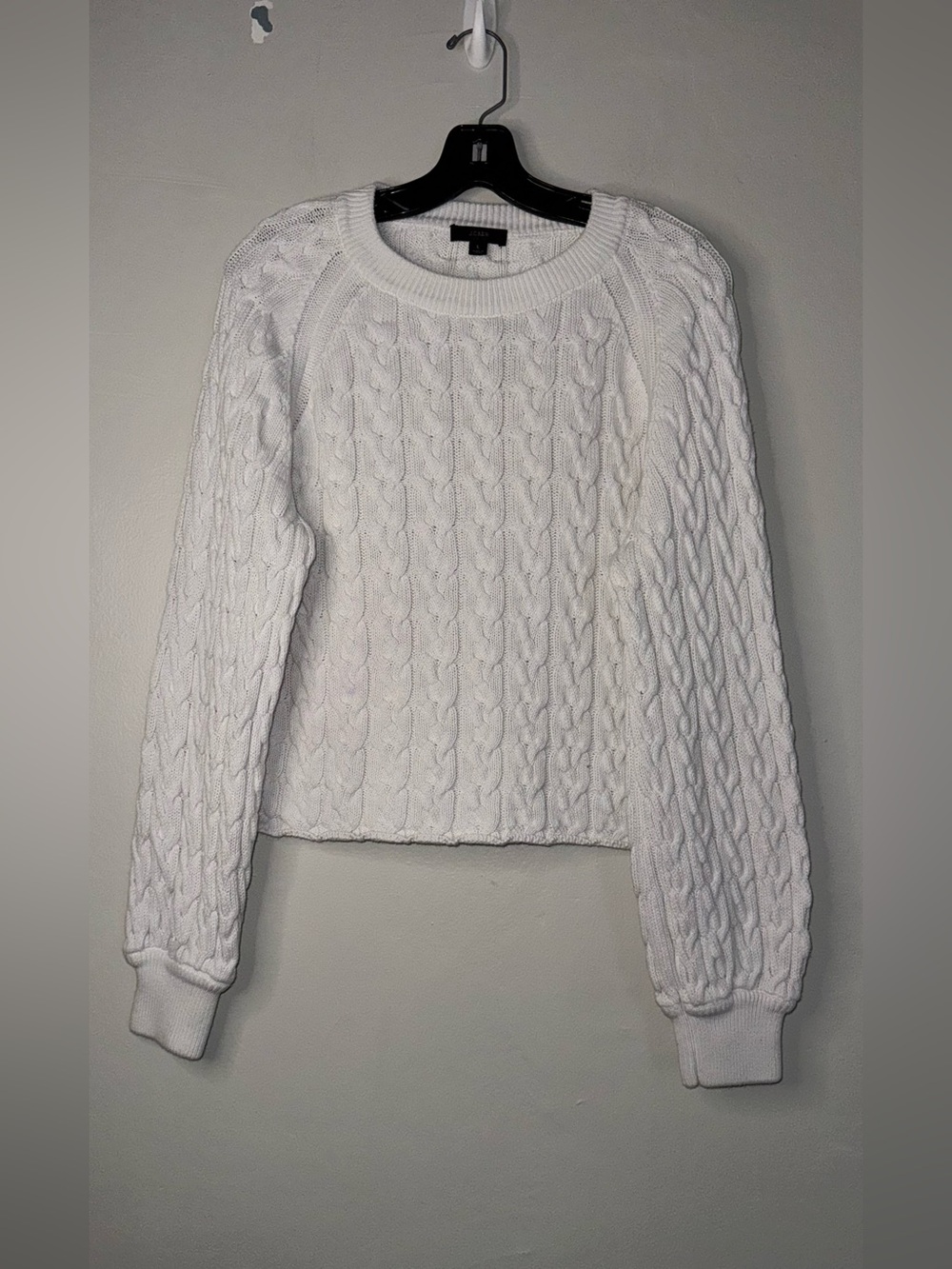 J. Crew White Cable-Knit Crewneck Sweater